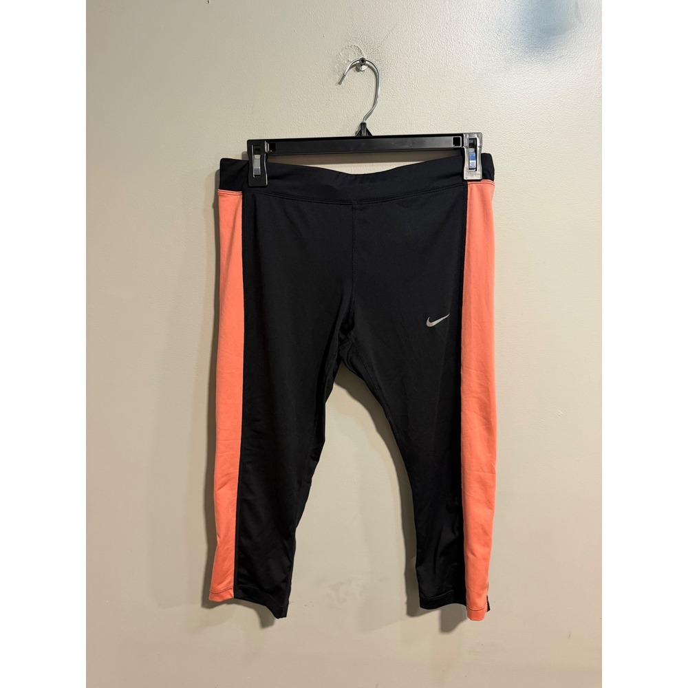 Nike Dri-FIT Women Black Coral Pink Cropped Running Leggings Size M 3217